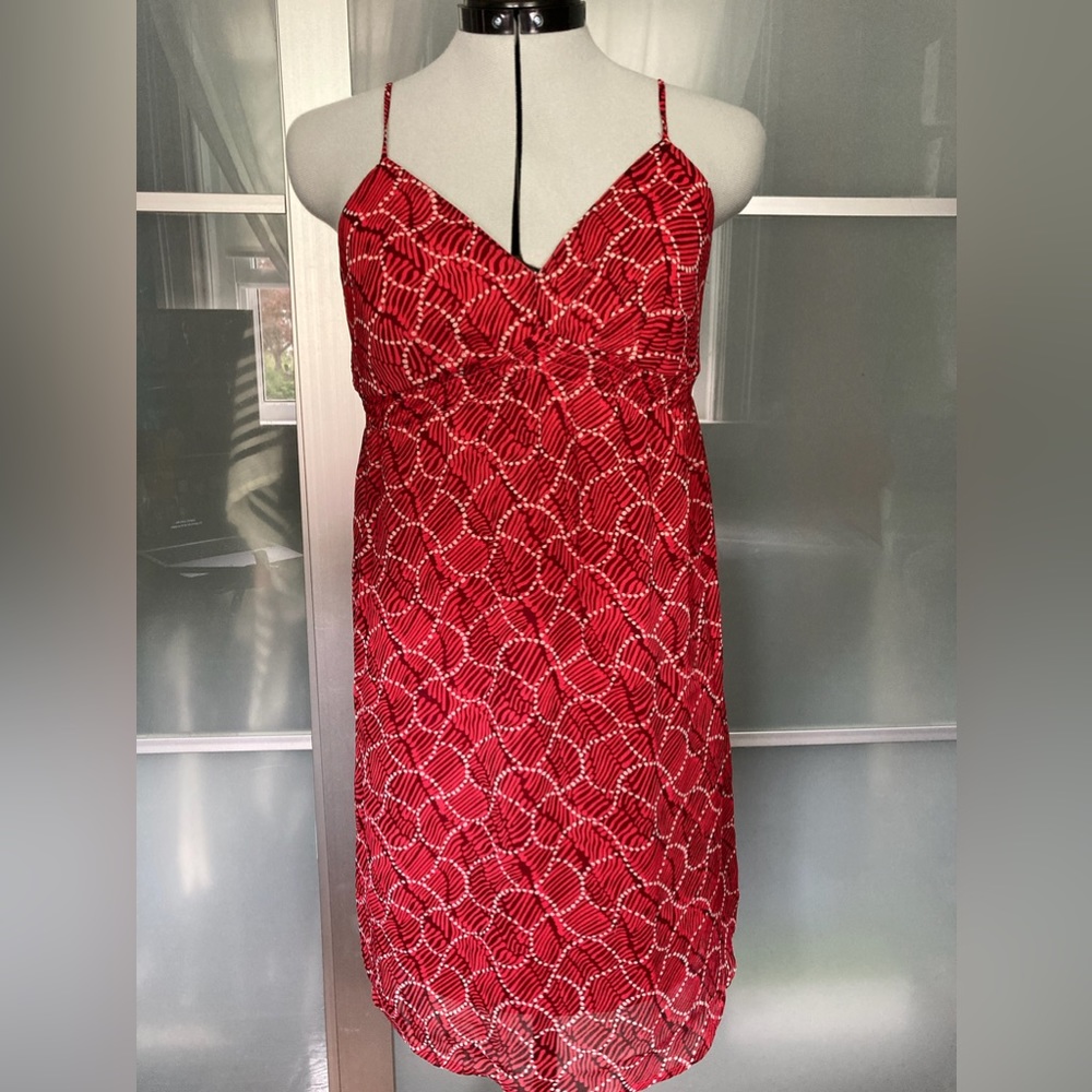 Mossimo Women’s Empire-waist Dress, Red with white & black print, XS